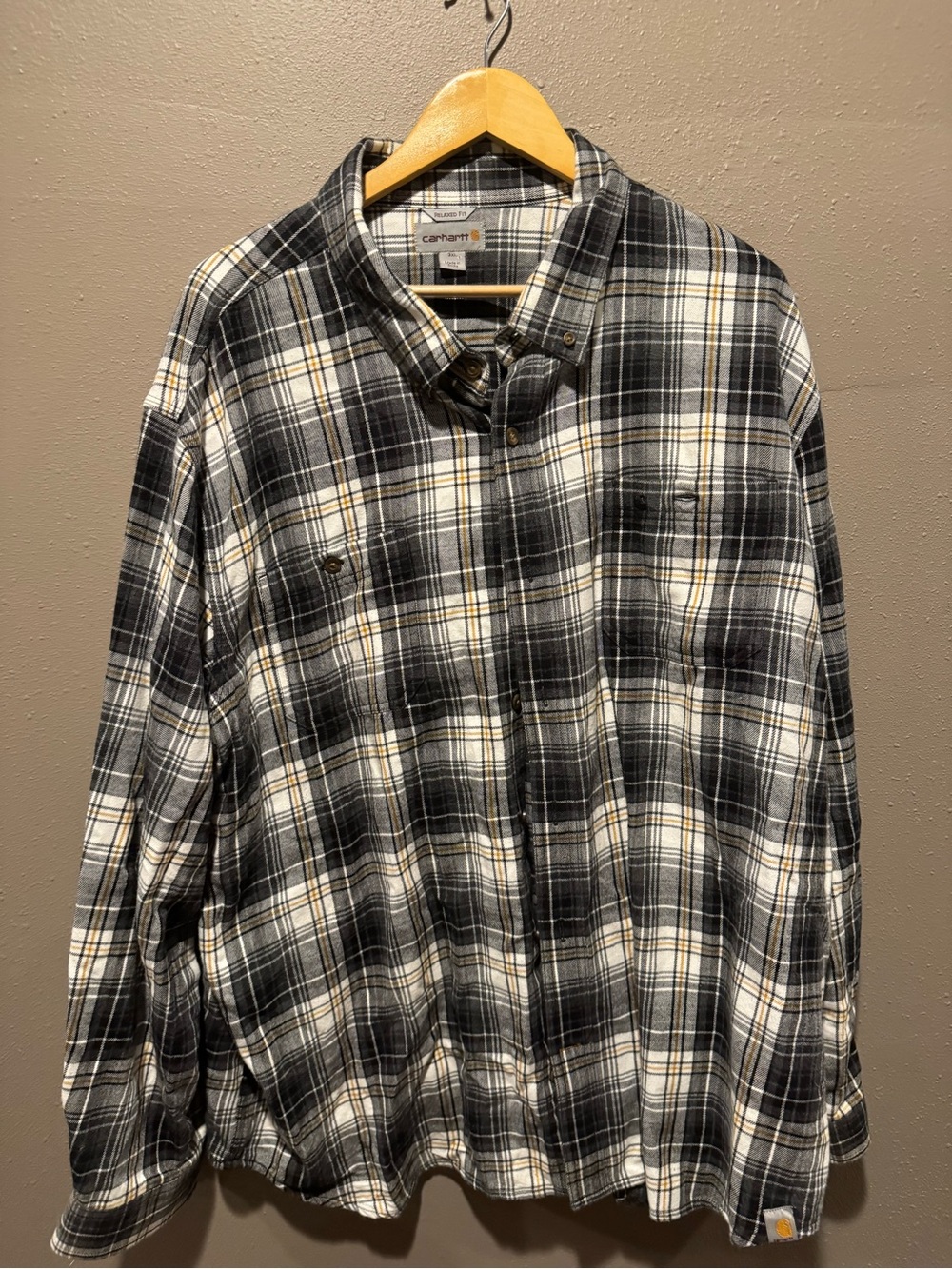 Vintage Carhartt Men's Black & White Plaid Flannel Shirt